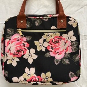 Floral Black and Pink Women's Hanging Cosmetic Bag